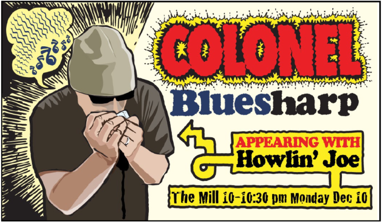 Ad for blues duo, with graphics emulating Robert Crumb